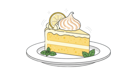 Hand drawn illustration of a delicious lime meringue cake slice.