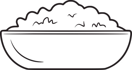 Black and white line drawing of a bowl of rice food