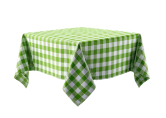 Checkered green & white cloth drapes over unseen table