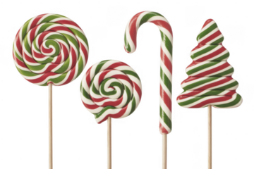Swirl Candy Canes and Tree Lollipop isolated on a transparent background