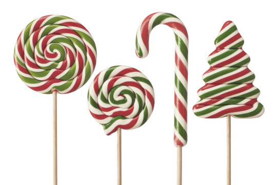 Swirl Candy Canes and Tree Lollipop isolated on a transparent background