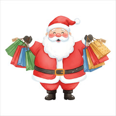 Santa Claus holding shopping bags watercolor vector isolated on white background
