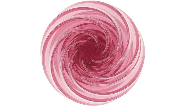 Abstract pink and white swirling vortex or lollipop design with a hypnotic spiral pattern isolated on white background
