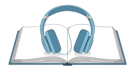 Headphones Resting on Open Book Audio Learning and Relaxation.