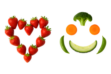 Creative Food Shapes — Heart of Strawberries and Smiley Face with Vegetables 