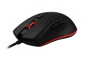 Black gaming mouse with red led light, wired computer peripheral for esports and online play