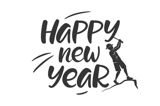 Hand-lettered “Happy New Year” in bold black brush script centered on a clean white background, modern minimalist typography, no additional elements.