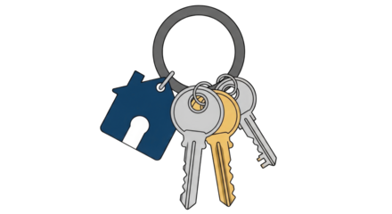 House Keys with Keychain Representing Home Ownership and Security.