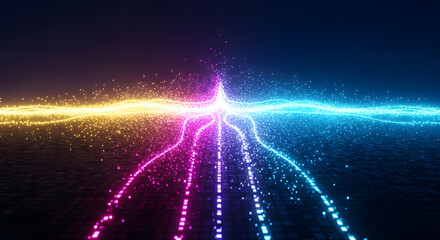 Abstract glowing lines of light and energy flow in the dark