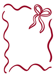 Red Wave Frame with Bow Whimsical Hand Drawn Illustration