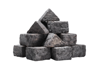 Gray stones piled, forming a triangular pyramid shape