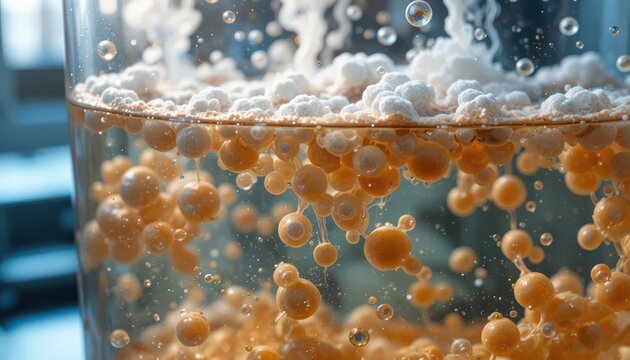 Microscopic Worlds: A Detailed Look at Cellular Structures and Bubbles in a Liquid Medium