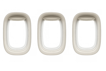 Airplane windows vector set. Empty aircraft portholes with transparent background for travel and aviation concepts