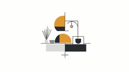 Abstract composition featuring geometric shapes and simplified home objects in modern minimalist style