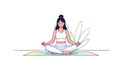 Illustration of a serene woman practicing yoga meditation.