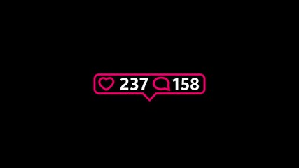 social media heart like and comment animation on black background, animated increase the numbers. - Powered by Adobe
