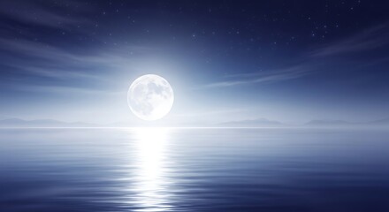 Dramatic moonlit scene over tranquil water with atmospheric effects