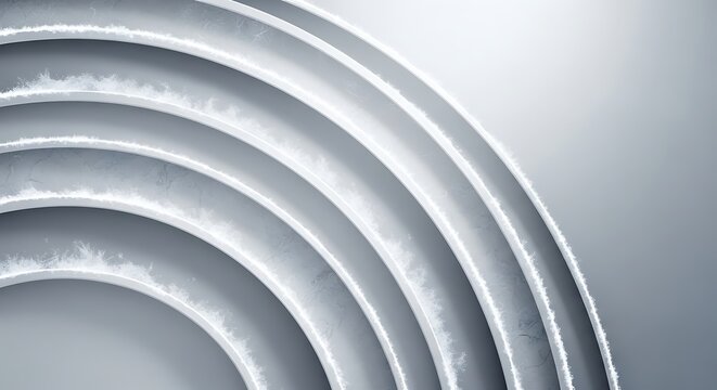 Abstract background with concentric semicircles or layered arcs featuring a textured, metallic, or frosted white and gray gradient design element