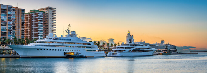 I Dynasty and Lady Moura luxyry yachts docked at IGY Malaga superyacht marina in Malaga, Spain
