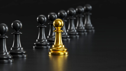 Golden Chess Leads Black Pawns: Embodying Versatile Power & Strategic Victory