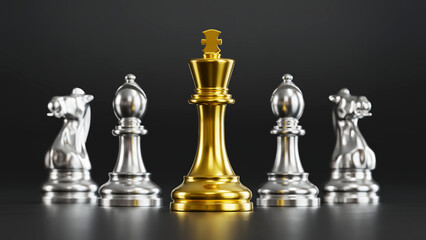 Golden Chess King with Silver Pieces: Symbolizes Strategic Leadership & Dominance in Team Success