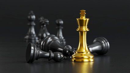 Golden Chess Leads Black Pawns: Embodying Versatile Power & Strategic Victory