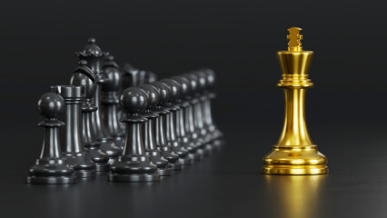 Golden Chess Leads Black Pawns: Embodying Versatile Power & Strategic Victory