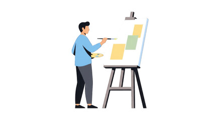 Male artist painting on a canvas with an easel.