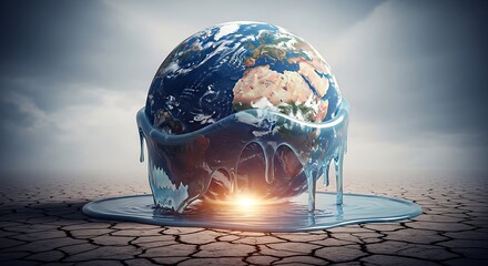 Earth globe melting depicting climate change and global warming concept