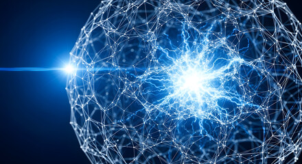 Abstract glowing neural network with bright light and connections