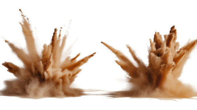 Two brown dust explosions isolated on a transparent background