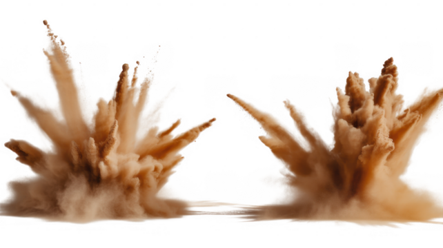 Two brown dust explosions isolated on a transparent background