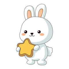 Cute rabbit with cookie kawaii character vector illustration designicon