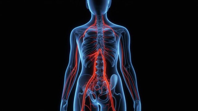 Female Circulatory System Blood Flow X-ray View 3D Animation