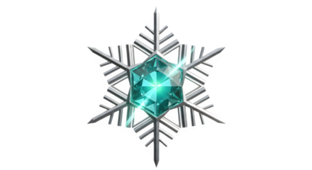 Elegant snowflake with teal gemstone on black background