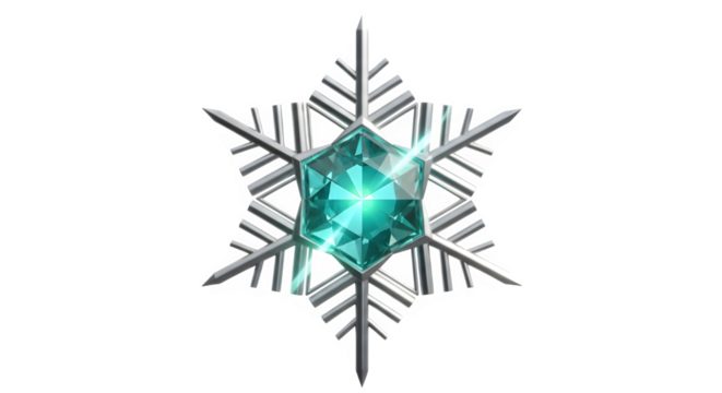 Elegant snowflake with teal gemstone on black background