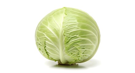 Fototapeta premium Single whole green cabbage vegetable with layered leaves on a white background food fresh