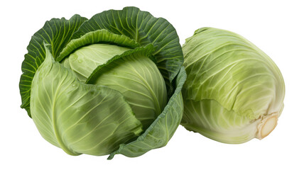Obraz premium Two green cabbages isolated on a transparent background