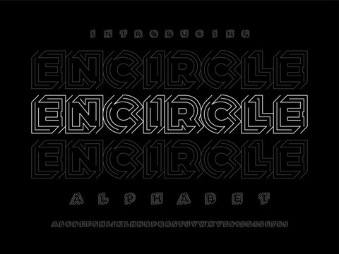 Vector of modern abstract maze line style alphabet design with uppercase and numbers