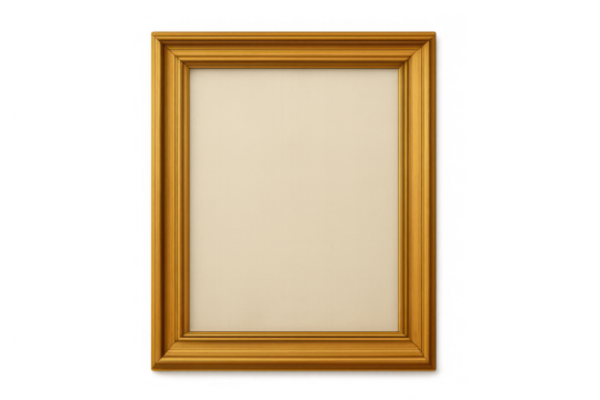 Luxurious golden picture frame with an empty center, perfect for personalizing with any content, set against a clear background