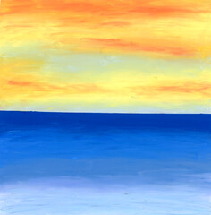 Hand-drawn of Oil Pastel, Seascape sunrise view