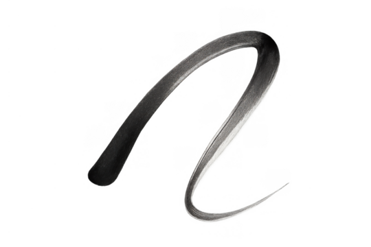 Black paint flowing line brushstroke creating an abstract isolated artistic element with a transparent background