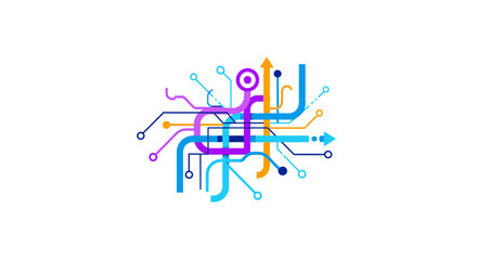 Abstract Colorful Flowing Line Art Connectivity Network System Illustration
