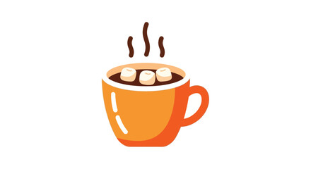 Simple Flat Style Hot Chocolate with Marshmallow Mug Illustration