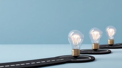 Light bulb positioned on a road signifying journey of innovation and leadership development in corporate settings