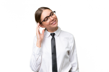 Young business caucasian woman over isolated background thinking an idea