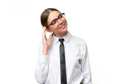 Young business caucasian woman over isolated background thinking an idea