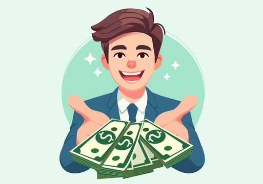 Illustration Businessman Offering a Large Amount of Cash