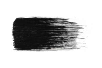 Black textured paint brush stroke graphic element with grunge smudge effect on transparent background