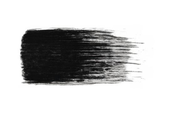 Black textured paint brush stroke graphic element with grunge smudge effect on transparent background